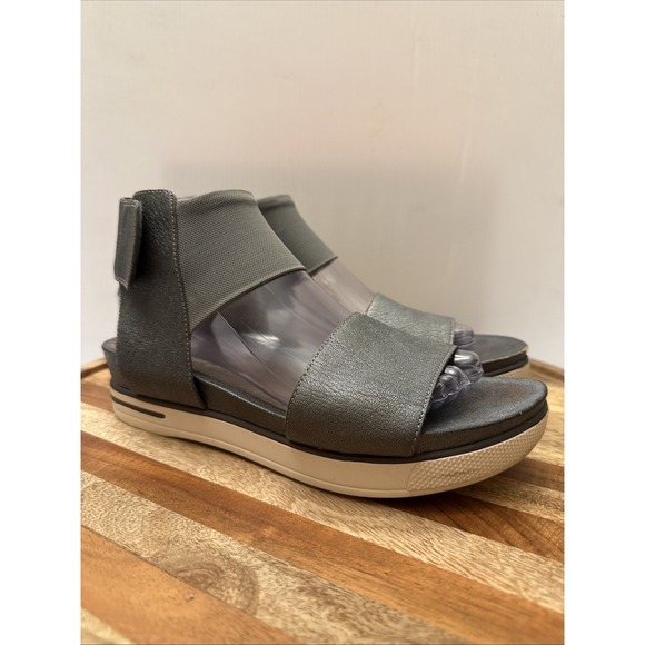 Eileen Fisher Sport Spree Leather Sandals Ankle Strap Comfort Gray/Pewter Size 8 - Picture 1 of 15